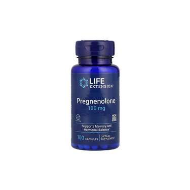Life Extension Pregnenolone 100 mg, 100 capsules—supports memory and hormonal balance.